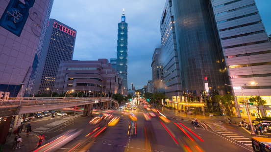 TAIPEI, TAIWAN - MAY 5, 2019: Busy Traffic at Taipei City of Taiwan