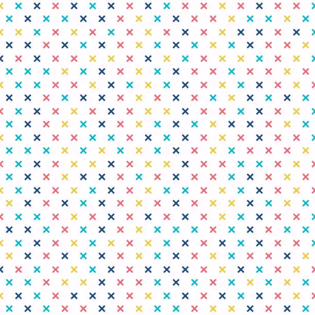 Vector illustration of Abstract cross pattern colorful on white background. Geometric retro plus signs.