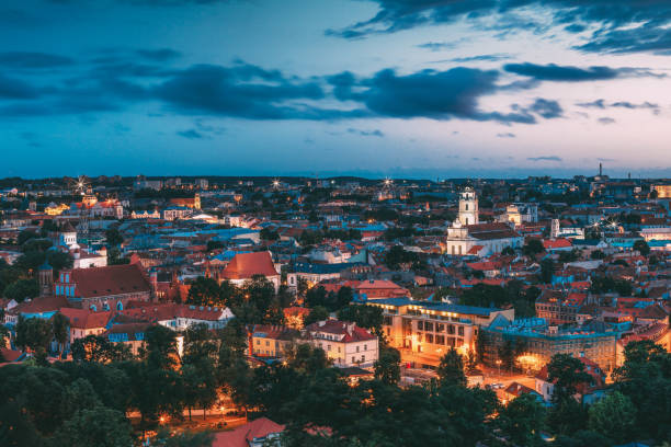 istock High Angle View Of Illuminated Cityscape Against Sky At Dusk 1155385435