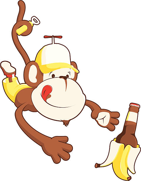 Diving Monkey vector art illustration