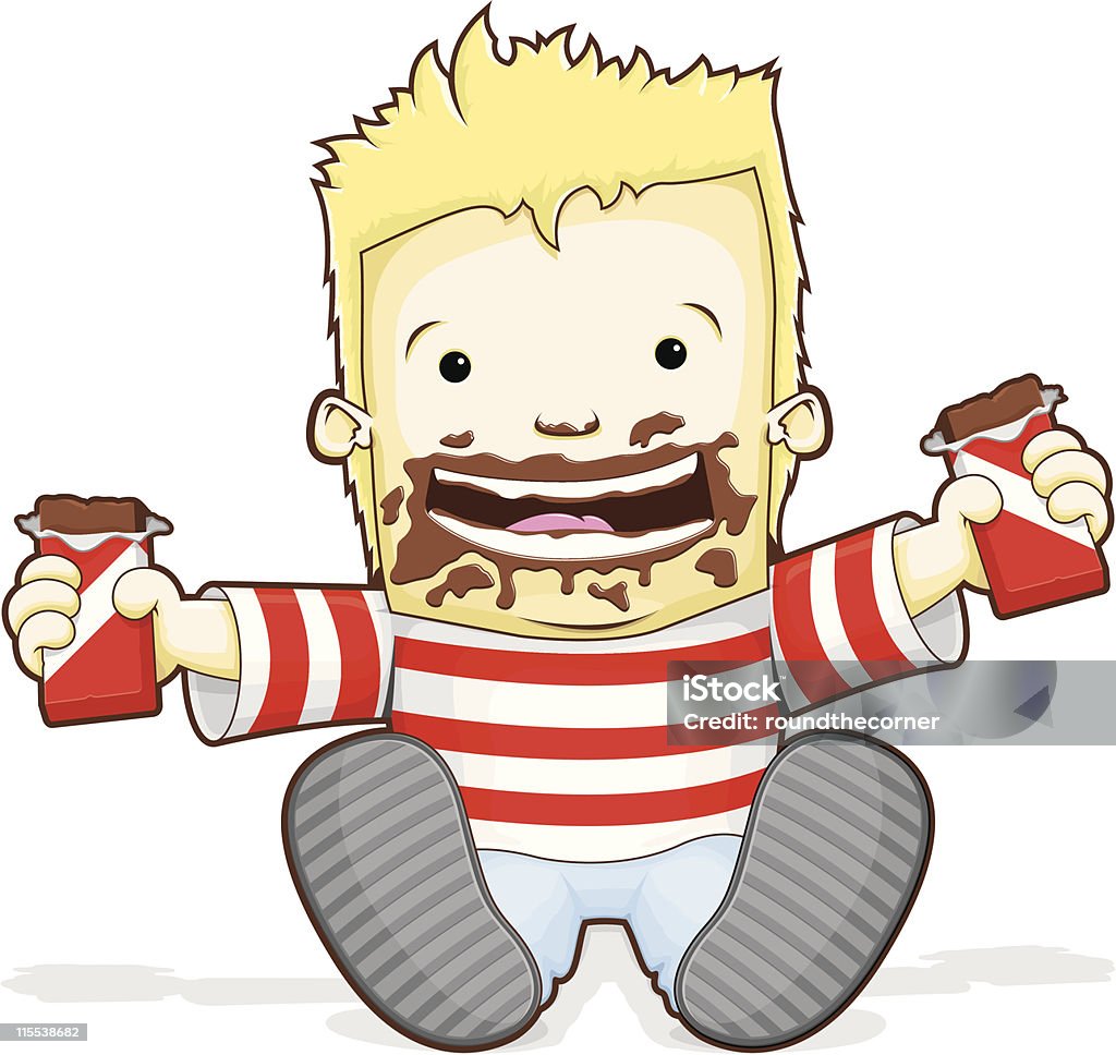 Sweet Lovin' Sweet Lovin' is an innocent take on it's somewhat less innocent namesake. It plays on kid's typical love of sweets & chocolates and emphasises how messy they can be when eating. Naturally the boy is happy, beaming a big smile and showing off his two chocolate bars.  Blond Hair stock vector