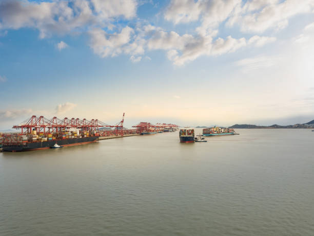 istock Container terminal handling area, aerial view 1155390792