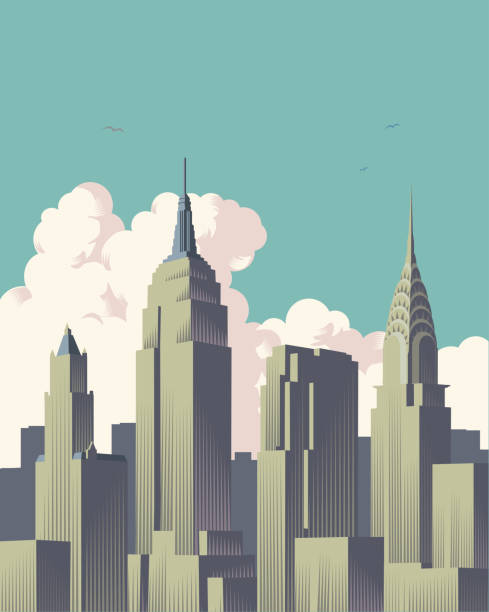скайлайн, нью-йорк - empire state building stock illustrations