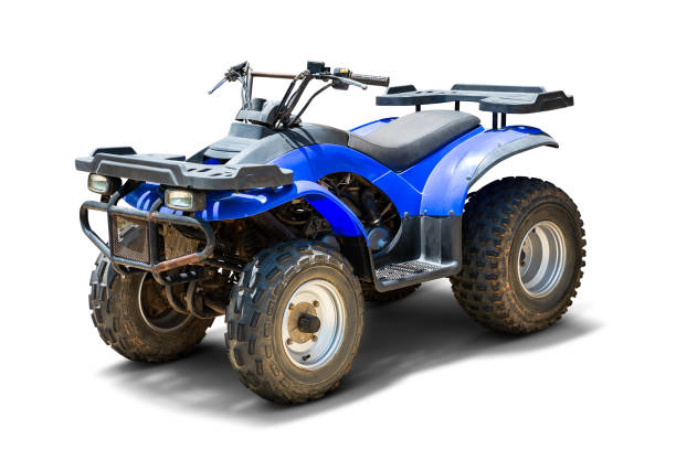 Red and blue ATV quad bike in Thailand, isolated on white background.