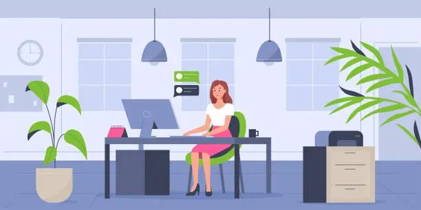 Vector illustration of woman in office