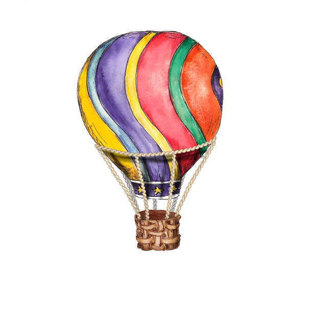 illustrazioni stock, clip art, cartoni animati e icone di tendenza di mongolfiere vintage circo acquerello disegnato a mano oggetto isolato su illustrazione sfondo bianco - hot air balloon party carnival balloon