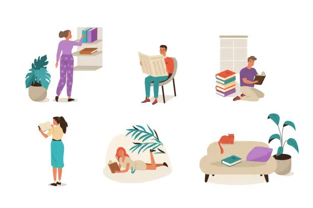 Vector illustration of reading people