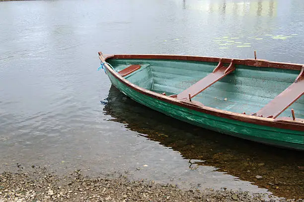 Small wooden boat on the shoreline