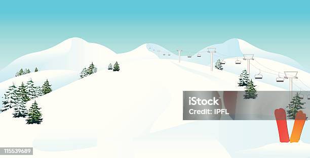 Narciarski Zima Górskiej Scenerii - Stockowe grafiki wektorowe i więcej obrazów Wyciąg narciarski - Wyciąg narciarski, Góra, Narciarstwo