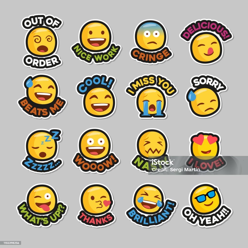 Emoji Sticker Set For Social Network Stock Illustration - Download Image  Now - Brand Name Online Messaging Platform, Cartoon, Characters - iStock