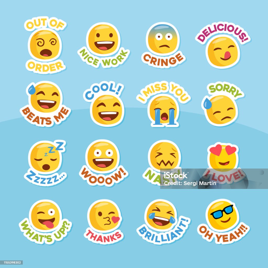 Continental recuperar madera Ilustración de Pegatina Emoji Configurada Para Redes Sociales y más  Vectores Libres de Derechos de Pegatina - Pegatina, Cara humana, Felicidad  - iStock