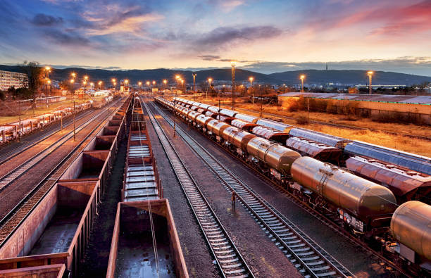 istock Container Freight Train in Station, Cargo railway transportation industry 1155403418