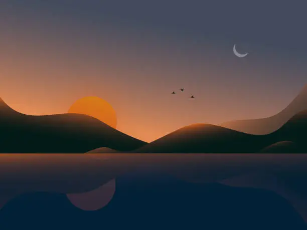 Vector illustration of Sunset view
