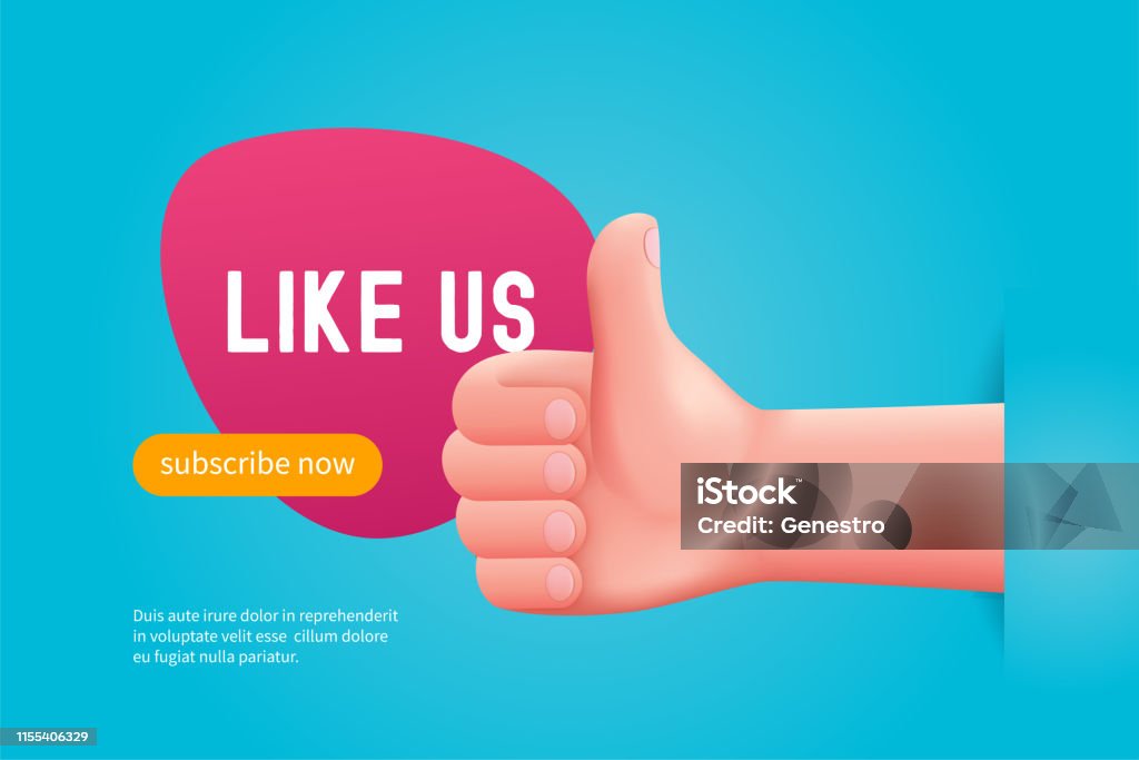 Like us concept Like us concept. Hand thumbs up. Cartoon vector illustration Accuracy stock vector