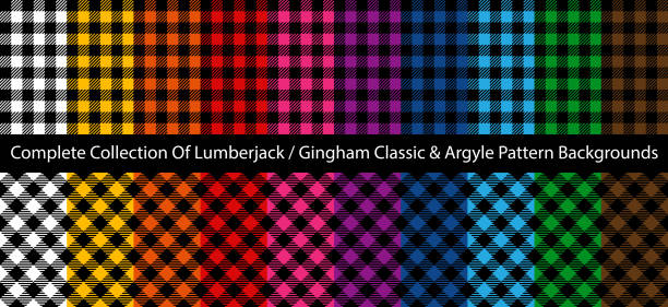 ilustrações de stock, clip art, desenhos animados e ícones de complete collection of lumberjack classic and argyle patterns. colorful seamless decorative backgrounds. - pattern harlequin jester backgrounds