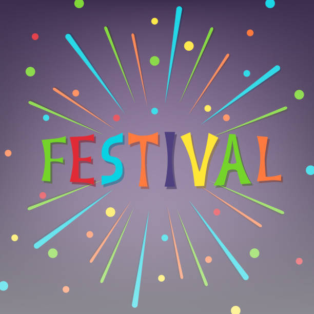 istock Vector illustration with fireworks, confetti and bright inscription Festival on dark background. 1155409328