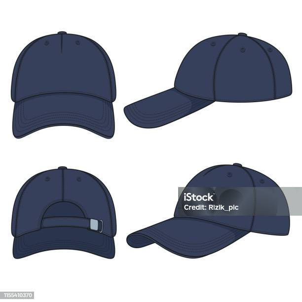Set Of Color Illustrations With A Blue Denim Baseball Cap Isolated Vector Objects Stock Illustration - Download Image Now