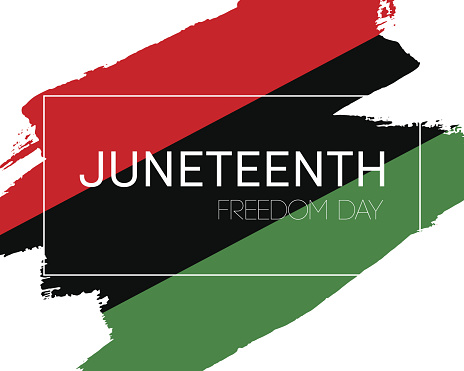 Hand draw Juneteenth Freedom Day flag in vector format. Flag with words Emantipation Day for poster. Juneteenth symbol background. Concept design.