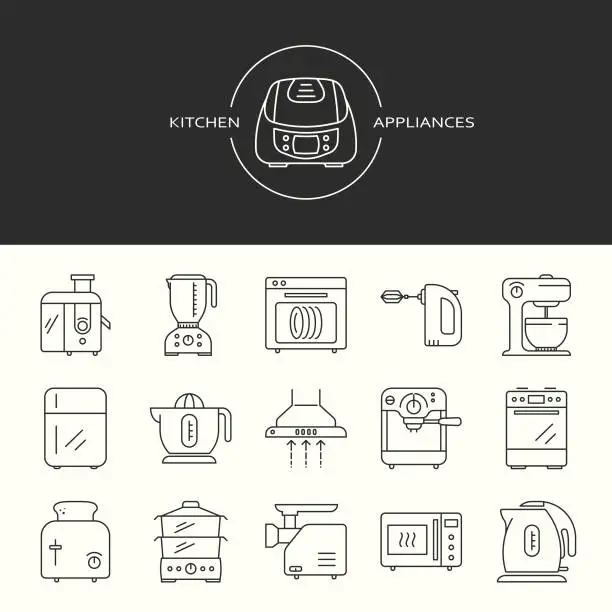 Vector illustration of Collection of kitchen appliances icons