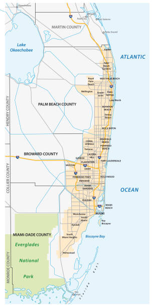 마이애미 메트로폴리탄 또는 그레이터 마이애미 지역 지도 - broward county stock illustrations