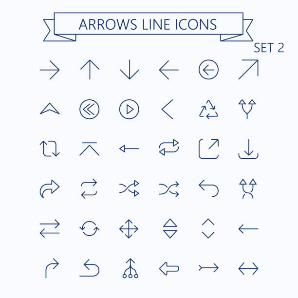 ilustrações de stock, clip art, desenhos animados e ícones de thin line vector arrows icon set. editable stroke. 24x24 px. pixel perfect. set 2. - dacian