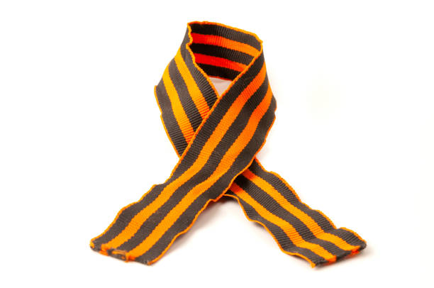 Ribbon of Saint George, a Russian military symbol consisting of a black and orange bicolour pattern, on a white background