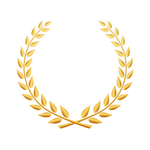 Golden laurel wreath with ribbon isolated on white background. Vector design element Golden laurel wreath with ribbon isolated on white background. Vector design element bay leaf stock illustrations