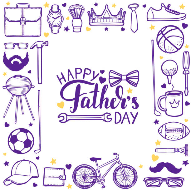 Fathers Day Template in Hand Drawn Style Fathers Day Template. Happy Fathers Day Collection in Hand Drawn Style for Prints Cards Banners Posters Fliers. Vector Illustration grill rods stock illustrations
