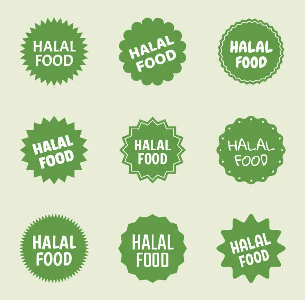 Vector illustration of halal food icon set, islamic healthy food labels