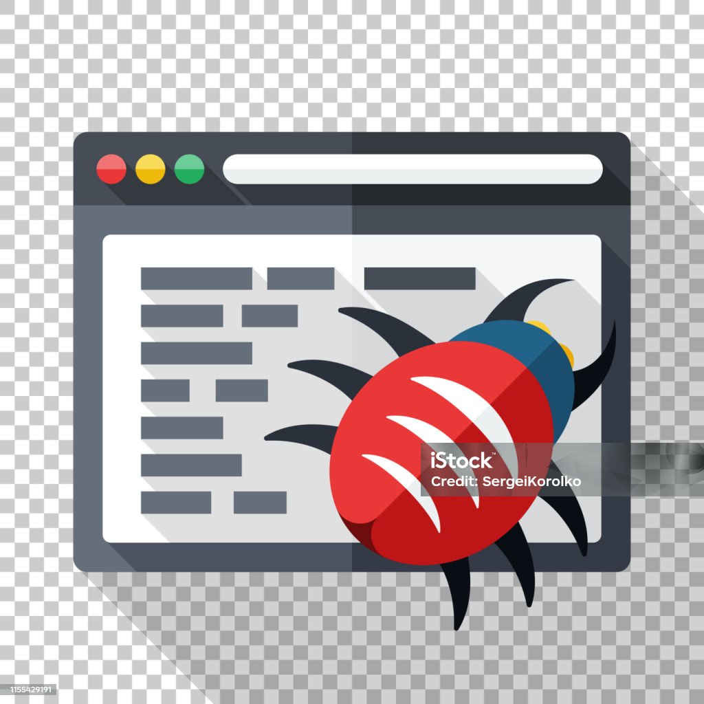 Icon of software with bug in the program code. Vector illustration in flat style with long shadow on transparent background Advice stock vector Icon of software with bug in the program code. Vector illustration in flat style with long shadow on transparent background Advice stock vector