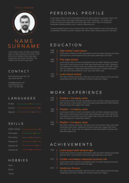 ilustrações, clipart, desenhos animados e ícones de modelo de currículo minimalista cv - infographic resume skill business