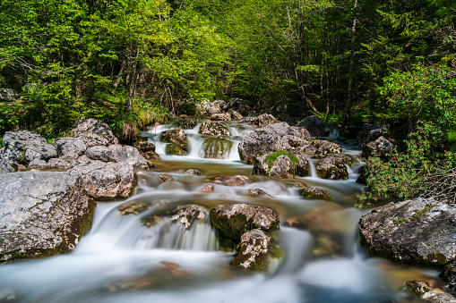Soca river near its spring at the Soca Valley in Slovenia
