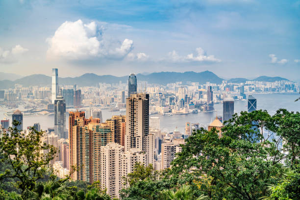istock Hong Kong Skyline at sunset from the Peak 1155436386