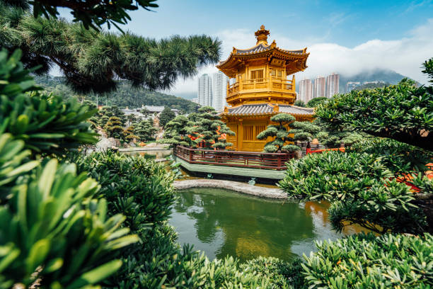 nan lian garden in hong kong - hong kong china chinese culture pagoda imagens e fotografias de stock