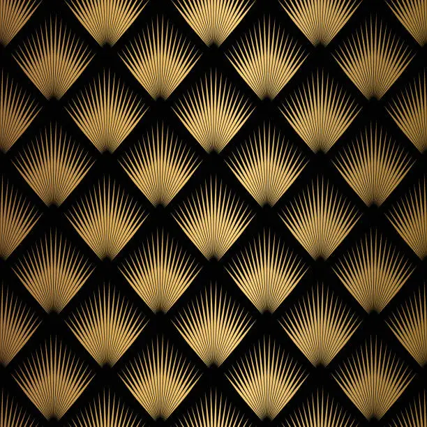 Vector illustration of Art Deco Pattern. Seamless black and gold background