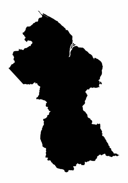 Guyana dark silhouette map Guyana dark silhouette map isolated on white background guyana stock illustrations