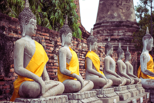 Ancient agoda buddld sulpture in Wat Yai Chai Mongkhon, Ayuthaya Thailand