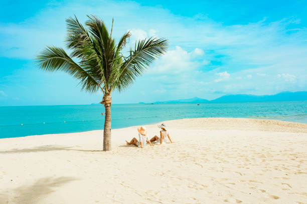 istock Cuople woman at tropical beach 1155447545