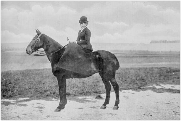 istock Antique vintage black and white photo: Racing horse 1155447659