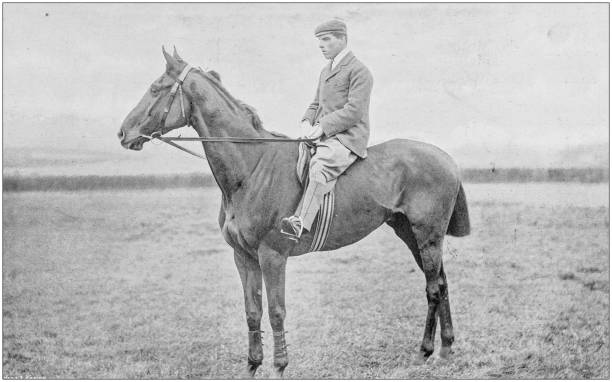 istock Antique vintage black and white photo: Racing horse 1155451532