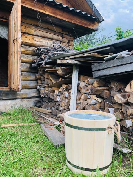 istock bath accessories, bath, wood for the stove 1155454359