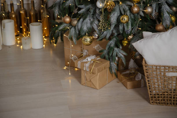 istock Decorated Christmas room with beautiful fir tree 1155454600