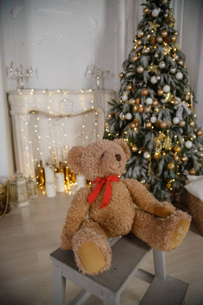 istock Decorated Christmas room with beautiful fir tree 1155454622