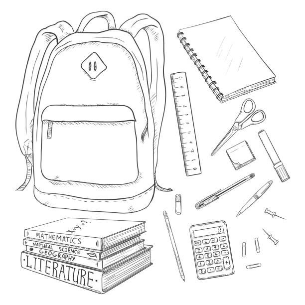 Vector Set Sketch Backpack School Supplies Stock Vector (Royalty Free)  1422515426