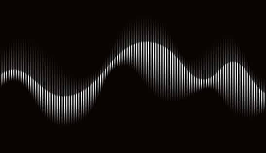 Vector Illustration of a Beautiful Abstract Rhythmic Sound Wave Movement on a Black Background.