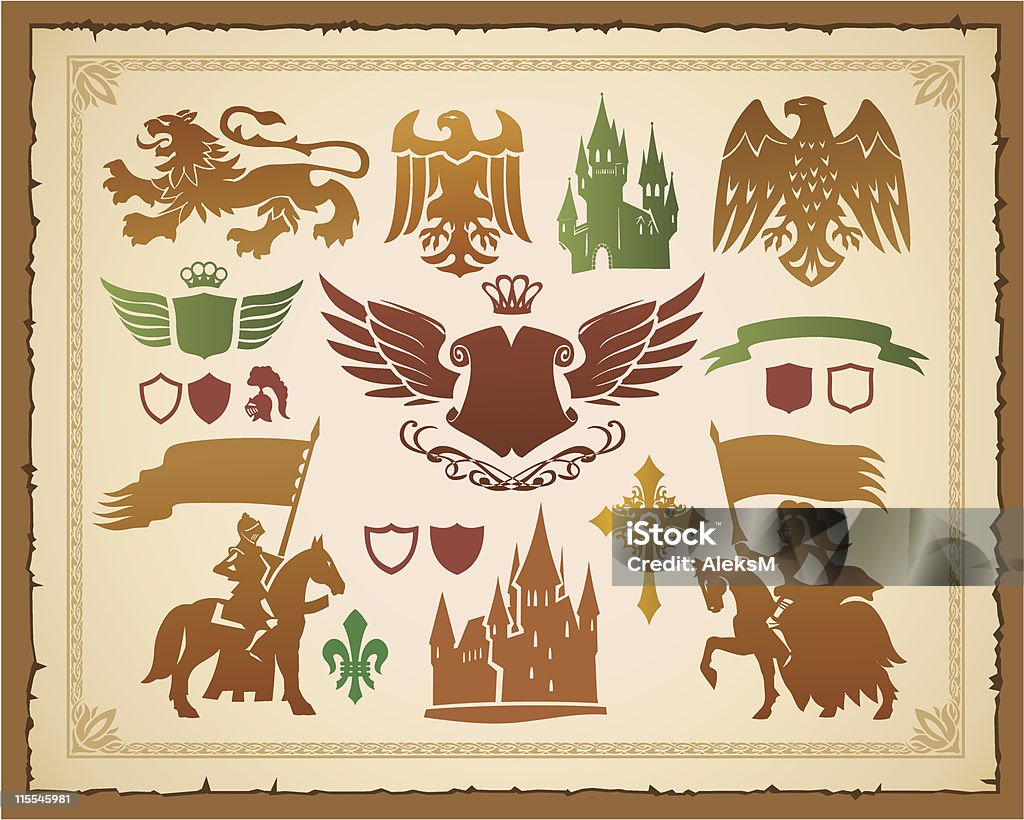 Heráldica medieval símbolos de Leões, Cavaleiros e eagles - Royalty-free Animal arte vetorial
