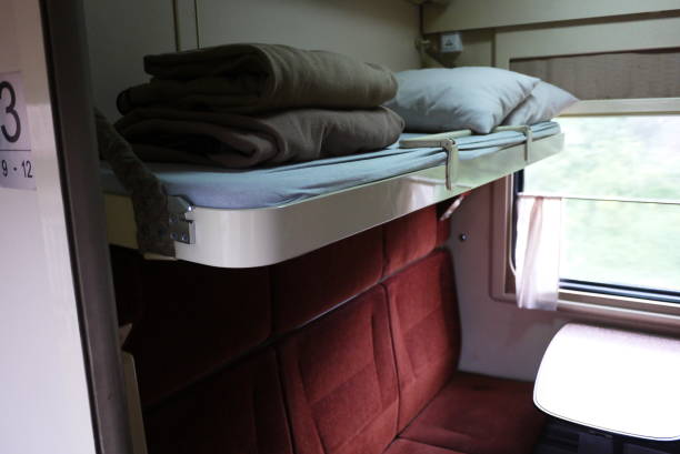 istock View of sleeping places in a compartment car. 1155460959