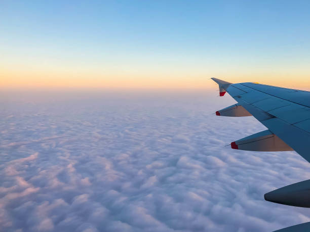 istock Horizon view from airplane during sunset 1155466369