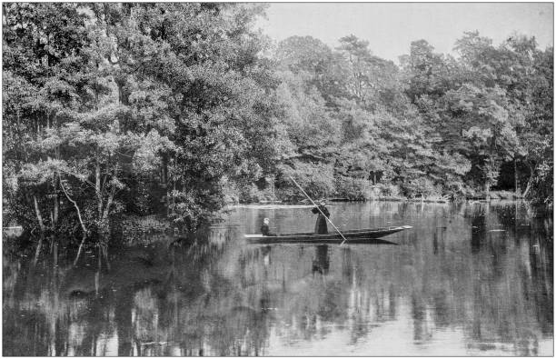 istock Antique vintage black and white photo: River boat 1155467745