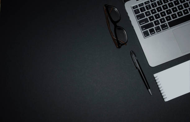Flatlay laptop stationery
